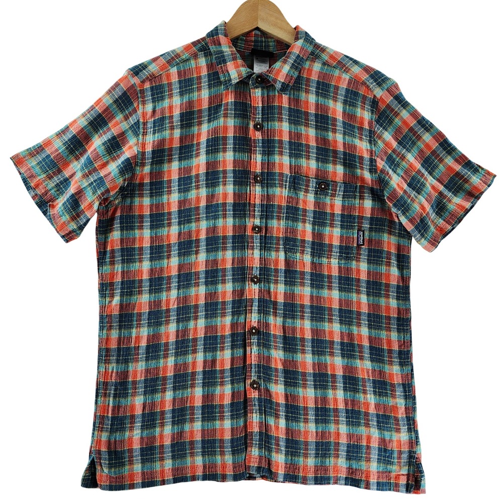 Patagonia Shirt Mens Medium Multi Plaid Short Sleeve Organic Cotton Button Down